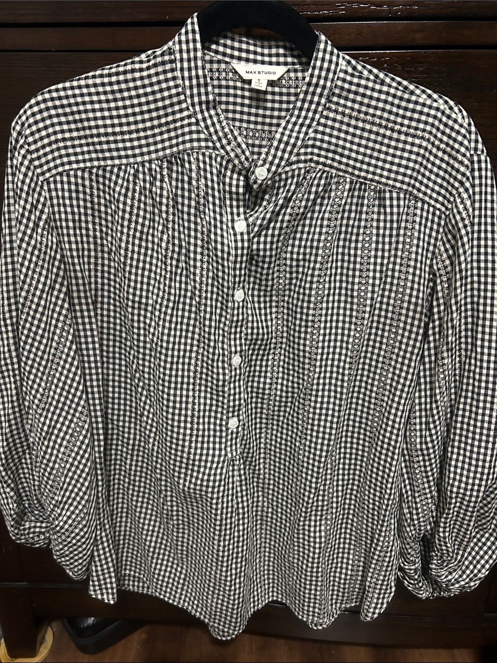 Max Studio Black and White Gingham Button-Down Blouse